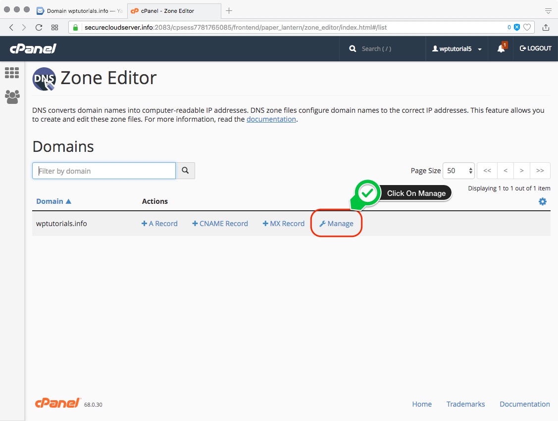 Click on Manage Click on Manage