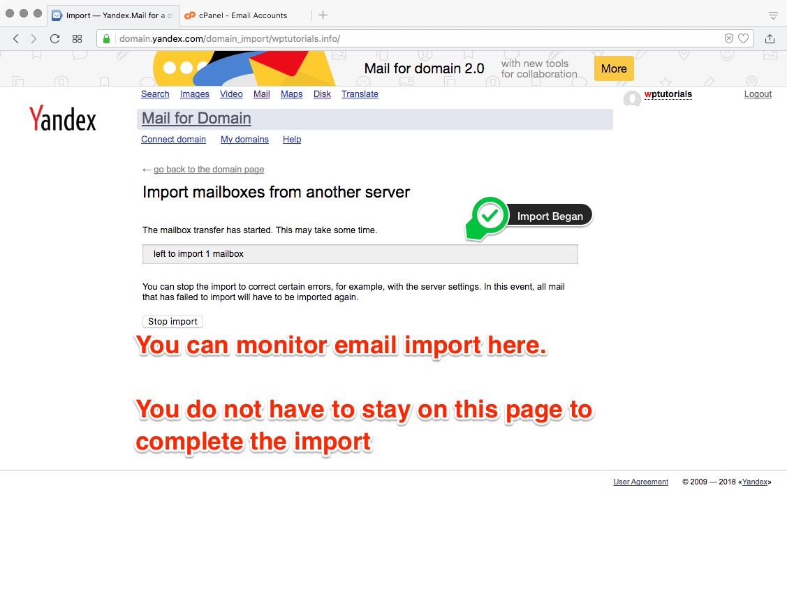 Email Import Progress Email Import Progress